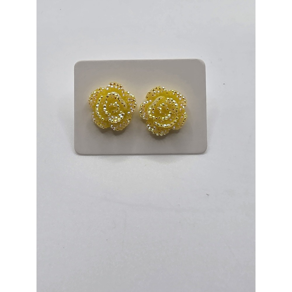 Yellow‎ Glitter Flower Shaped Stud Earrings